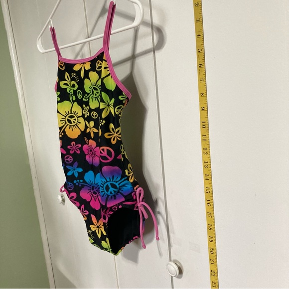 SO One Piece Peace and Flower Power Swimsuit Girls Size 10 - Picture 6 of 13
